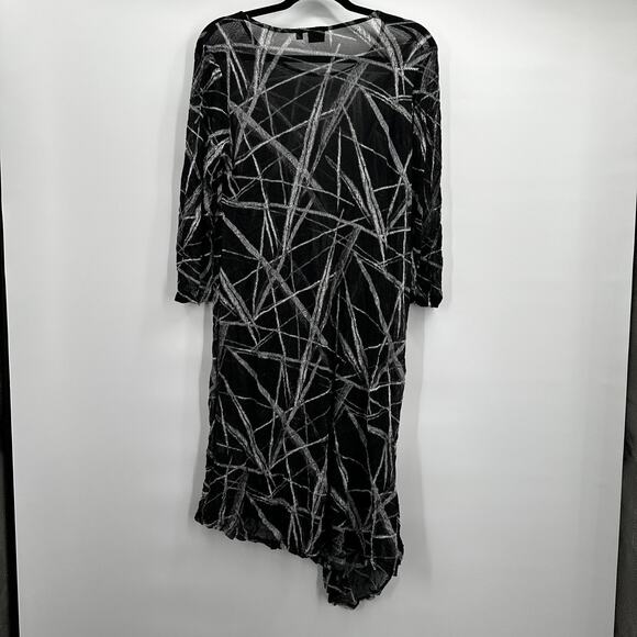 Lisa Bayne Dress Womens Small Black White Mesh Crinkle Geometric Sheer - Picture 5 of 9